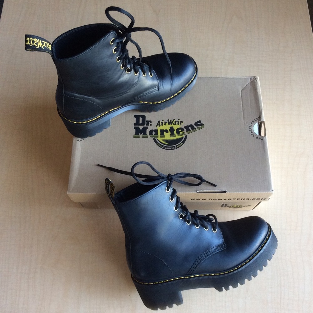 Dr. Martens Classic Black Leather Ankle Heel Boots